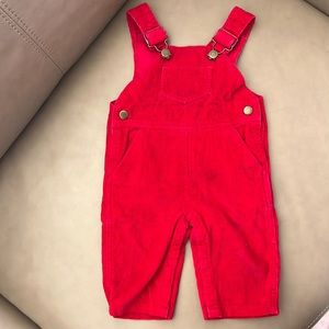 Rich red quality corduroy overall pants with front pocket, 9 months